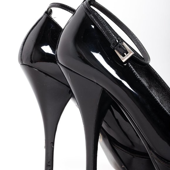 Prada Black Patent Leather Ankle Strap Platform Pumps - Picture 7 of 9